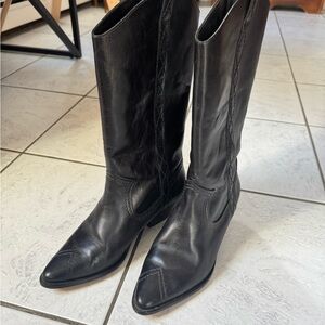 SCHUTZ Black Leather Heeled Boots